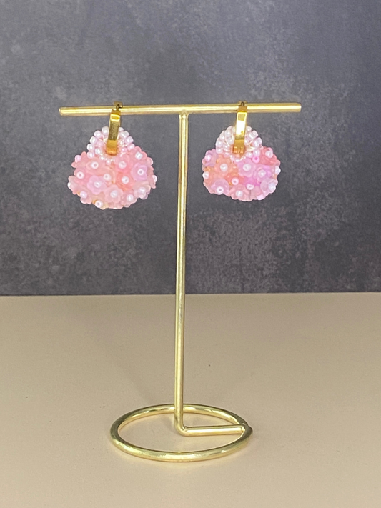 Amelia Soft Radiance handmade pink and gold beaded earrings by LuLeLo Designs
