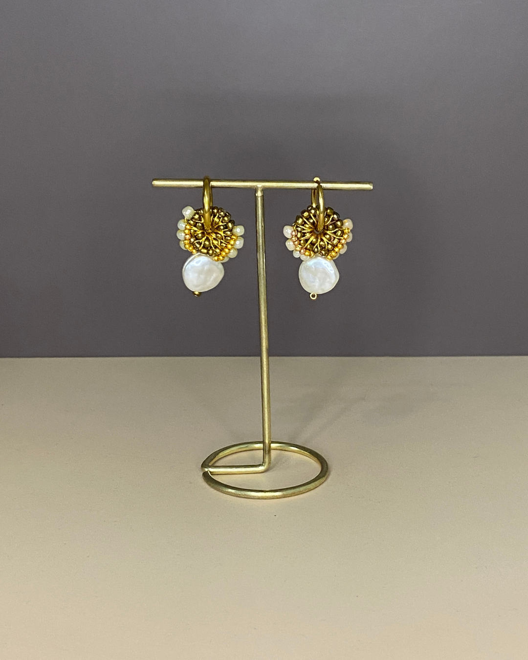 Cassia Golden Dusk handmade beaded earrings by LuLeLo Designs